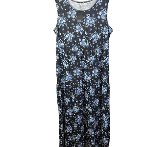 Pinup Fashion 22W Black and Blue Floral Short Sleeve Maxi Dress With Pockets